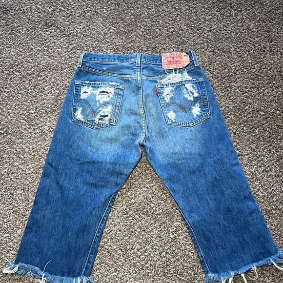 Levi's 501s reworked Distressed Blue Women's Cropped Jeans - Picture 4 of 7